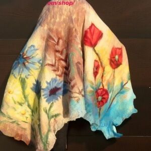 Wool Floral shawl, Floral wool wrap , Handcrafted OOAK